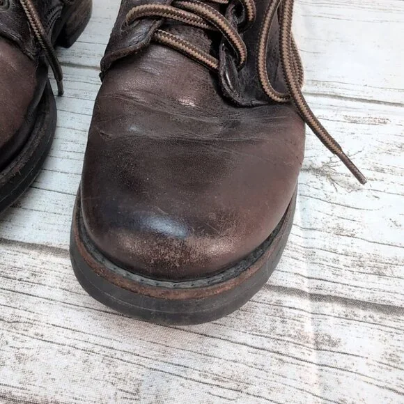 Frye Brown Leather Lace Up Combat Boots Women Size 8 - Picture 3 of 9